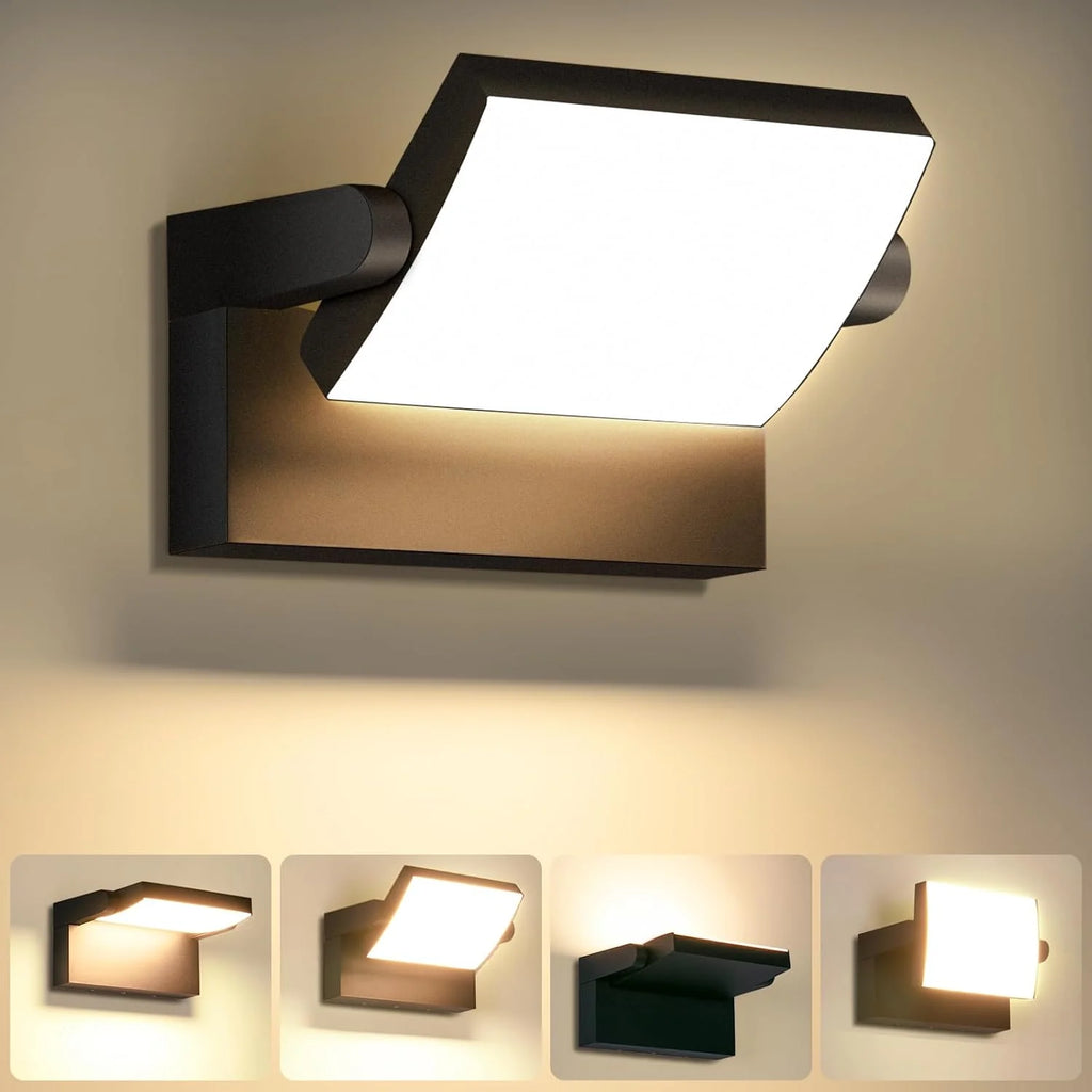 Outdoor LED Wall Light 40W Adjustable Modern Exterior Wall Mount Fixture 6000K Waterproof Black Lighting for Home and Yard