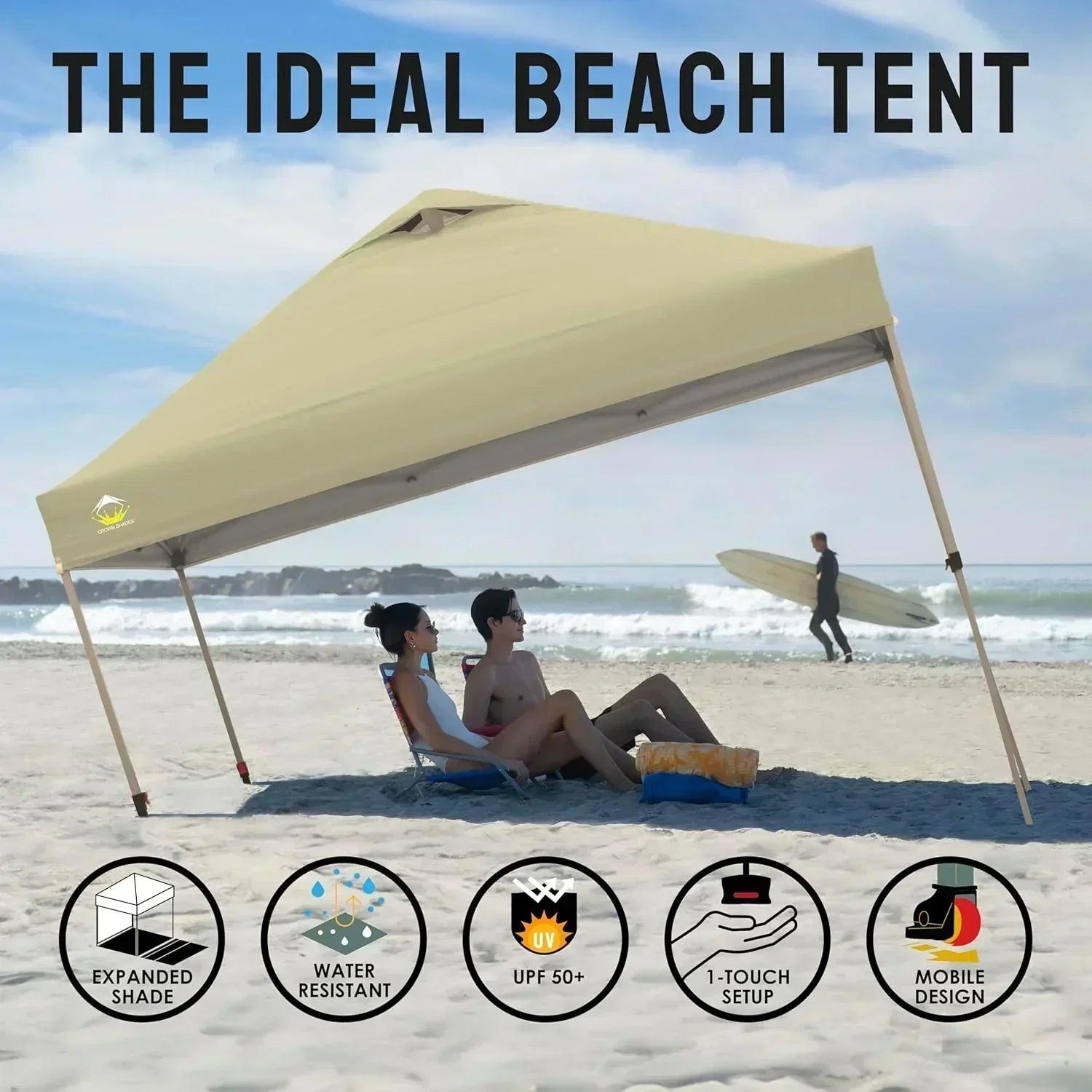 10x10 Pop-Up Awning One-Click Installation Beach Tent Outdoor Sunshade Silver Coated Top