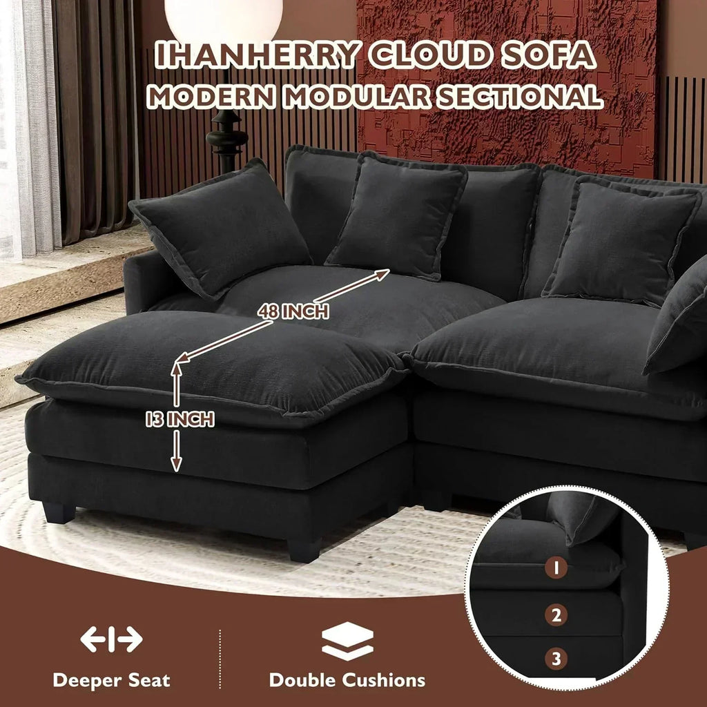 111.4 Inch L Shaped Modern Sofa Modular Cloud Sofa with Ottoman 4 Seater Chenille Deep Seat Sofa