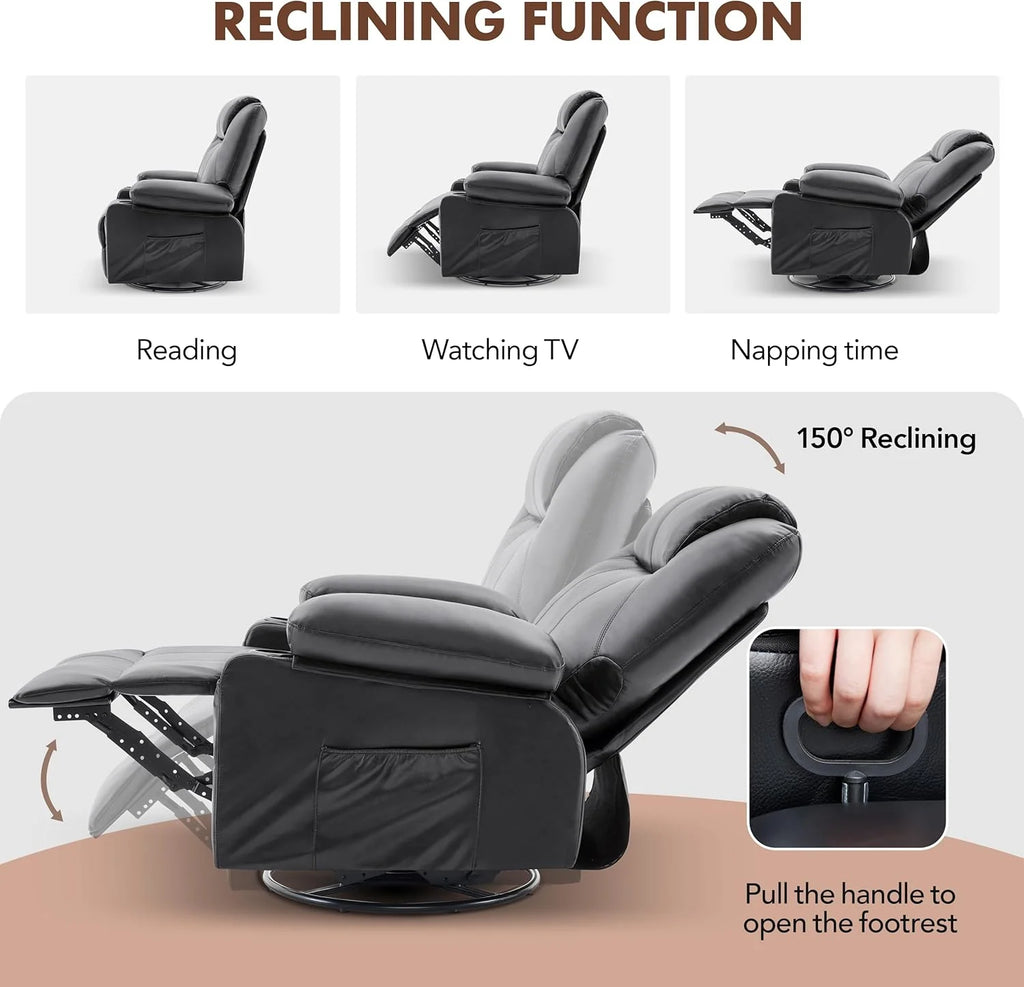 Large Swivel Rocking Recliner with Heating and Massage Function, 360 Degree Swivel Rocking Single Sofa
