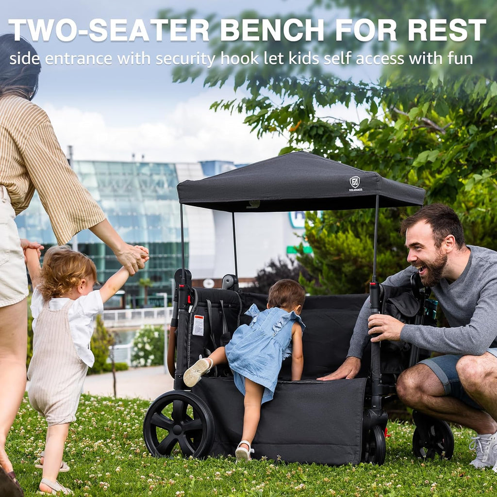 EVER ADVANCED Side-unzip Wagon Stroller for 2 Kids Push Pull Stroller with Adjustable Handle