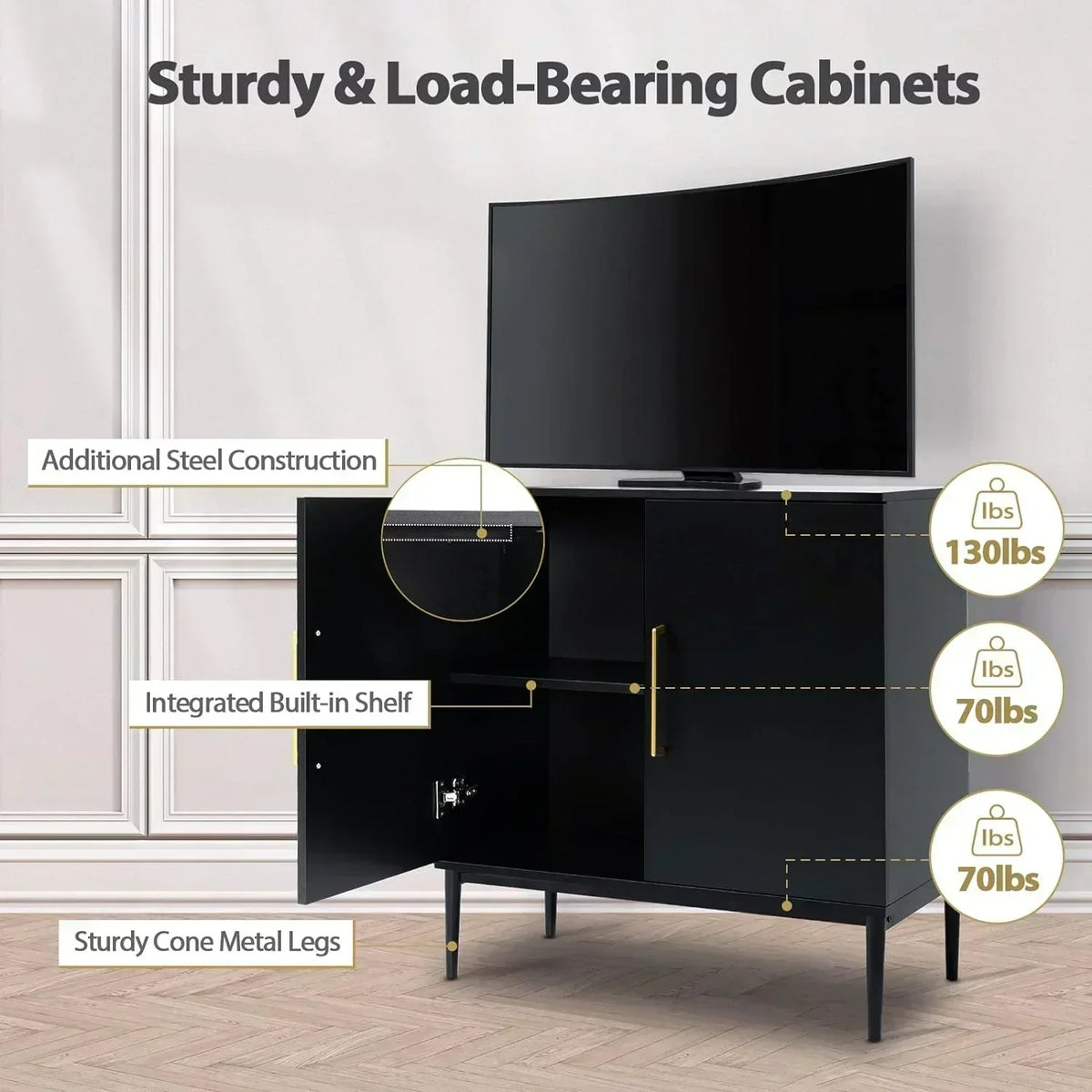 Free Standing Cabinet Black Wood for Living Room Bedroom Dining Room Hallway