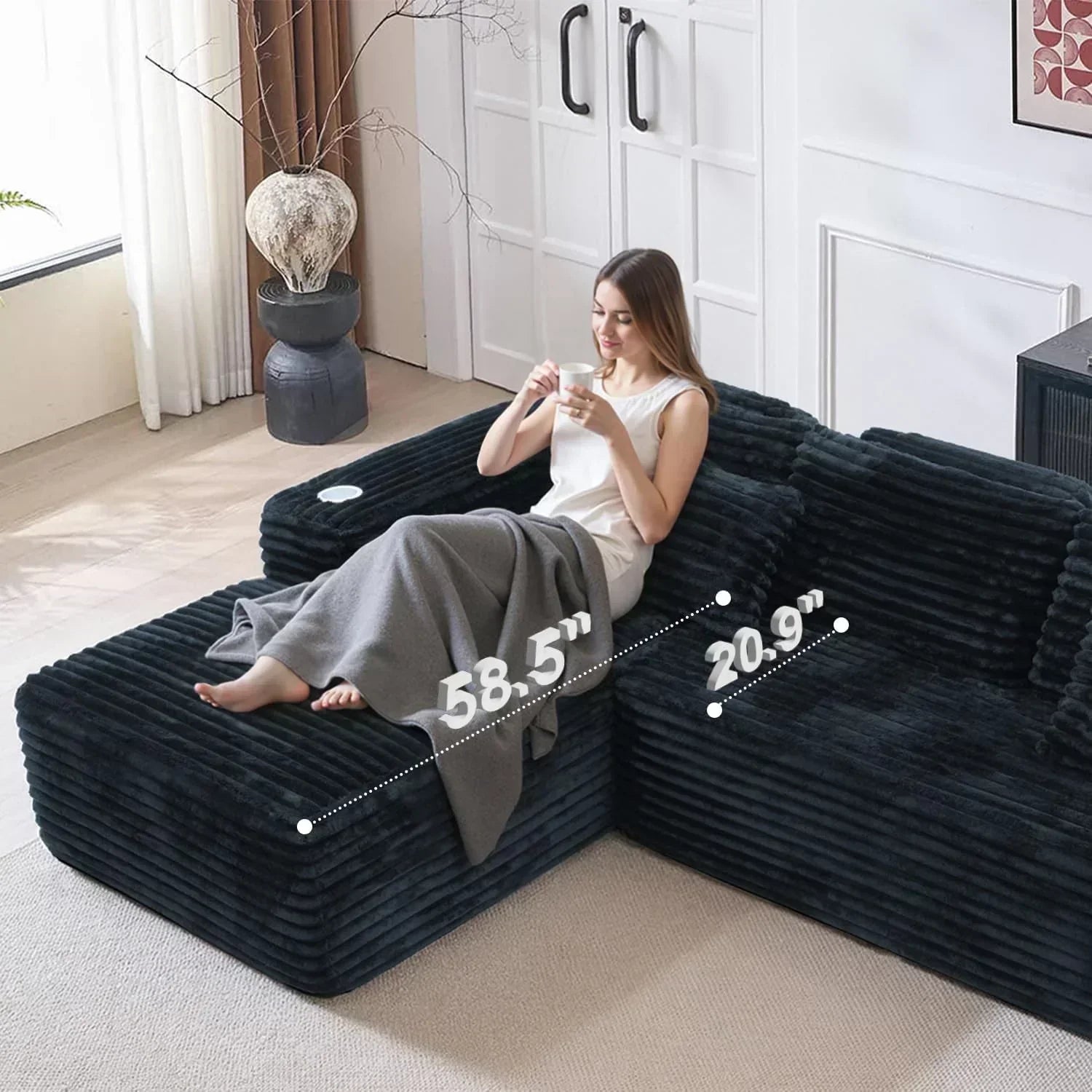 Cloud section sofa with L-shaped recliner modern modular sofa built-in cup holder