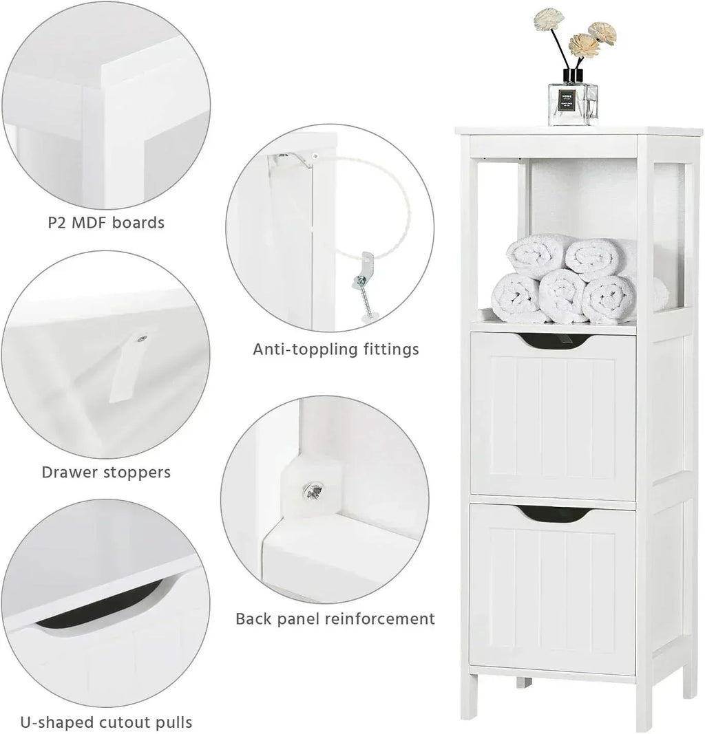Bathroom Floor Cabinet Wooden Storage Cabinet with 2 Drawers Multifunctional Side Organizer Rack