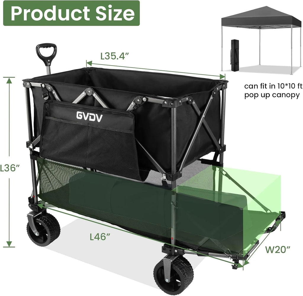Double-decker cart, 500 lb capacity, 400 liter foldable cart, all-terrain wheels, 46 extra-long extension cart, foldable cart