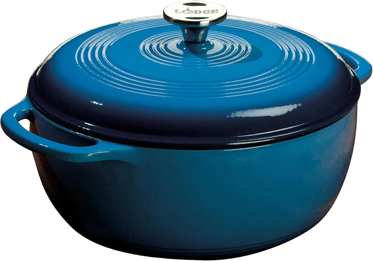 Lodge Essential Enamel Cast Iron Dutch Oven - Perfect for Bread Baking, Braising, Marinating & Slow Cooking - Features Moisture-Sealing Lid & Dual Handles - Kitchen Essentials - 6 Quarts - Caribbean Blue