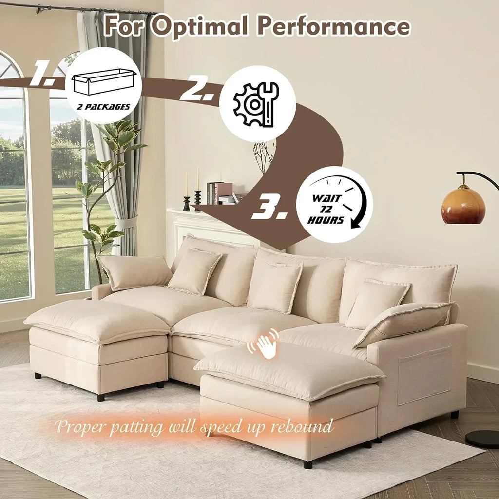 108 Inch U Shape Sofa Sectional Sofa Comfortable Cloud Sofa Living Room Deep Seat Sofa