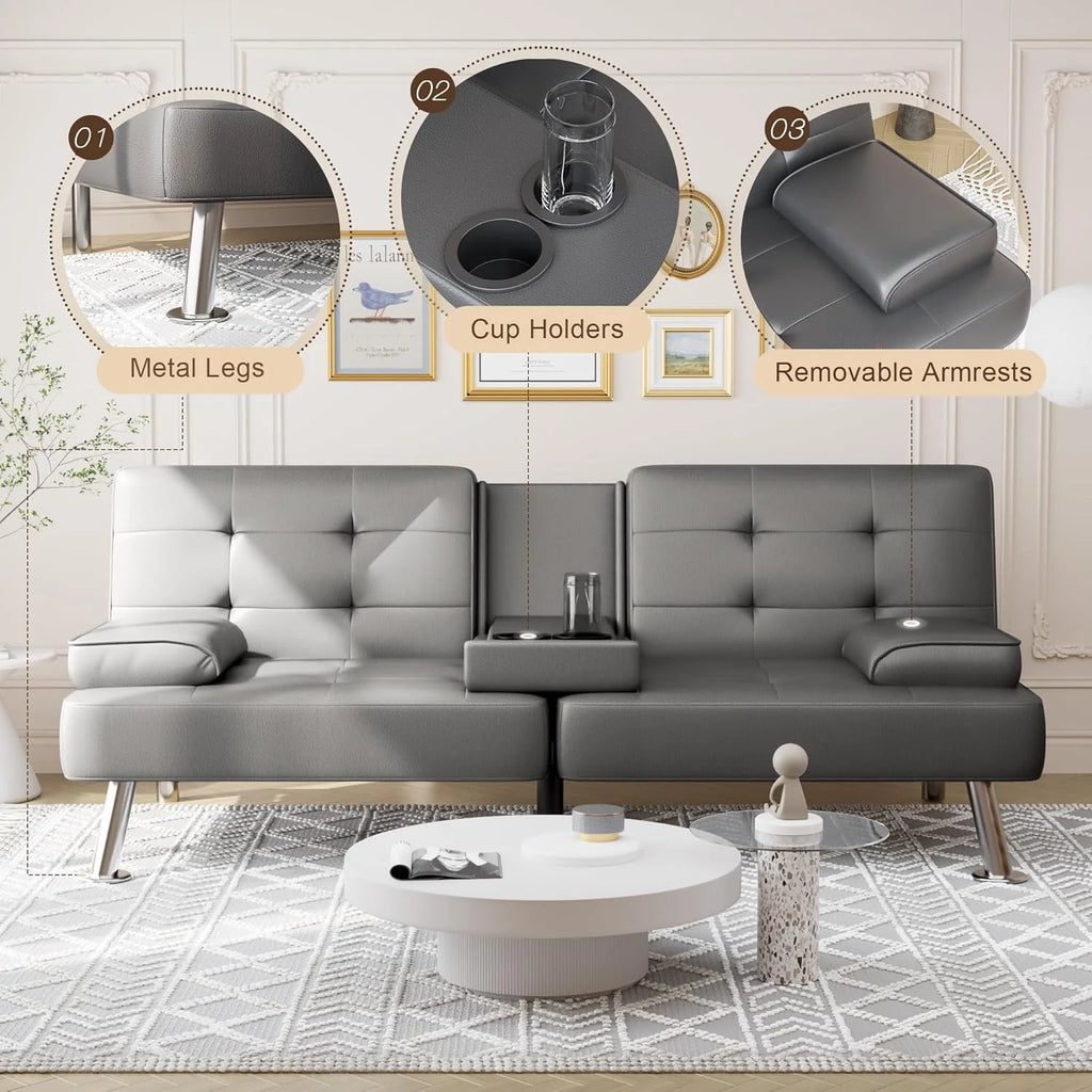 Shahoo Convertible Folding Futon Sofa Bed Sleeper Couch for Living Room Faux Leather