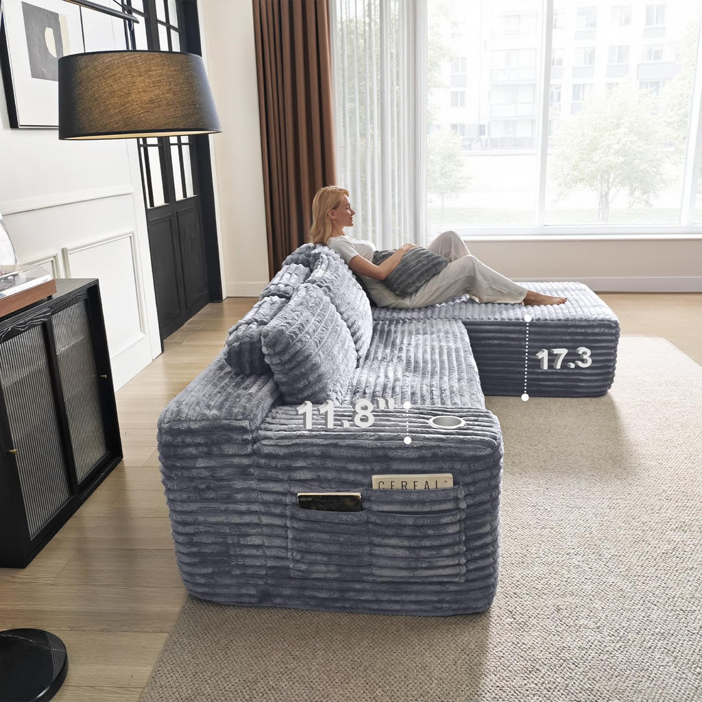 Cloud Sectional Couch with L Shape Chaise Modern Modular Sofa with Deep Seat Built in Cup Holder