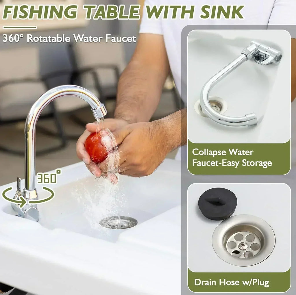 Folding Fish Cleaning Table Portable Camping Sink Table Outdoor Fish Fillet Cleaning Station