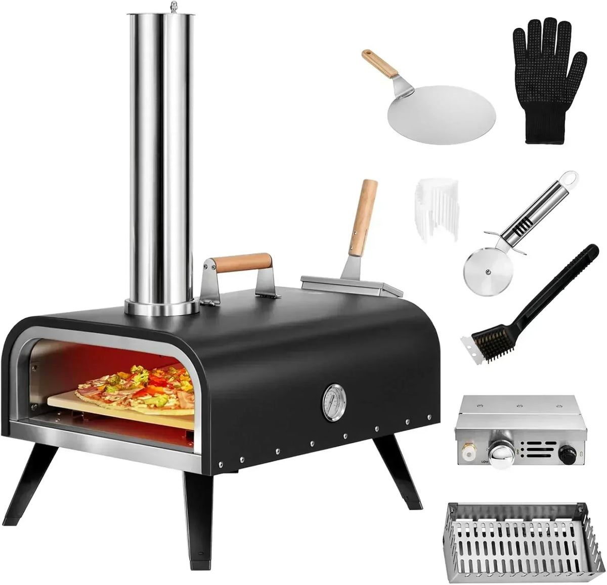 EDOSTORY Outdoor Pizza Oven Wood Fired for Outside Patio Maker With Stone Peel Grill Rack