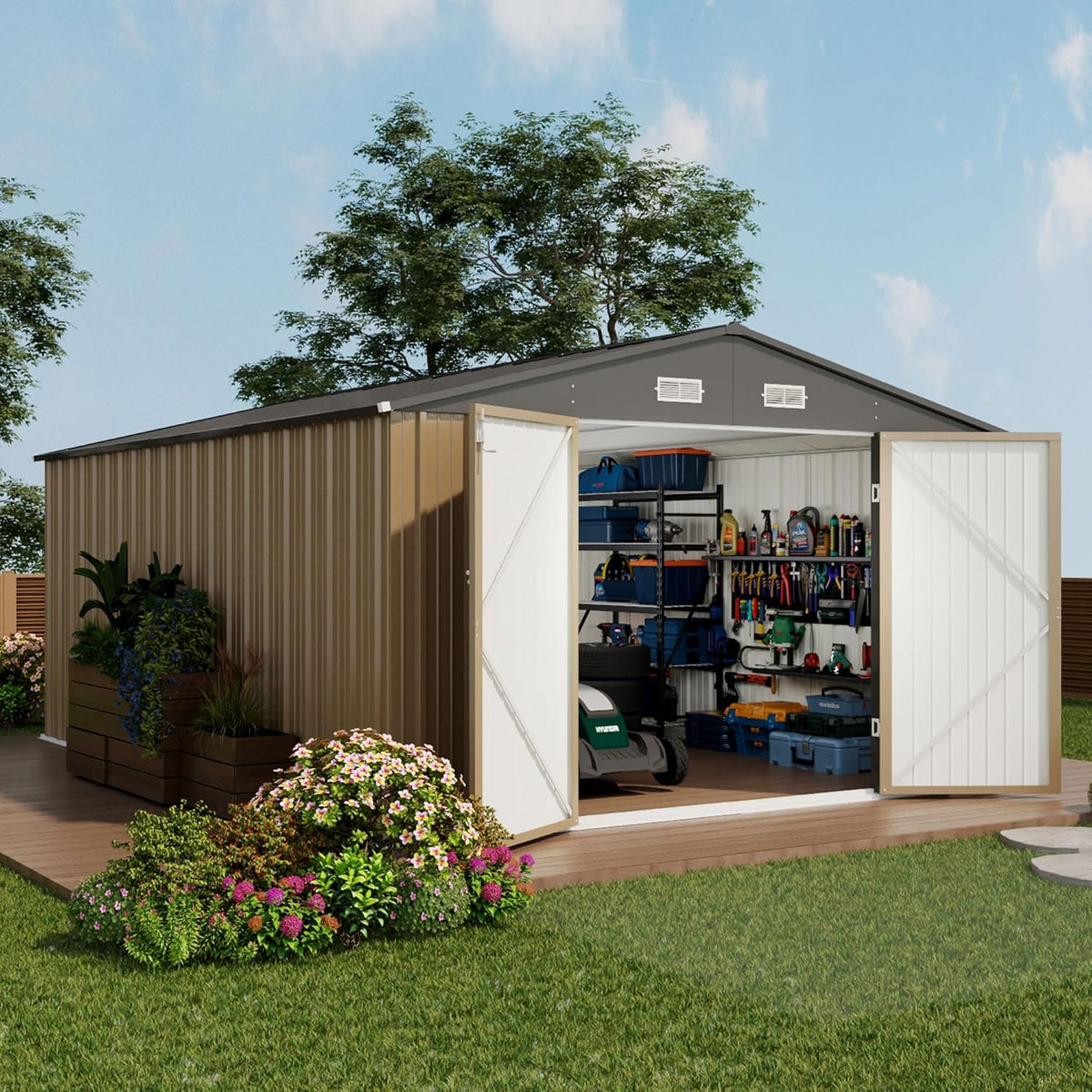 Devoko Outdoor Storage Shed 5 x 3 ft Lockable Metal Garden Shed Steel Storage
