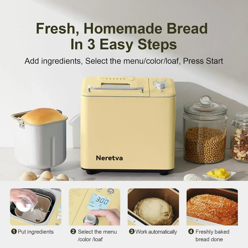 Neretva Bread Maker 20-in-1 2LB Bread Maker Dual Heater Bread Maker Automatic Ceramic Pan