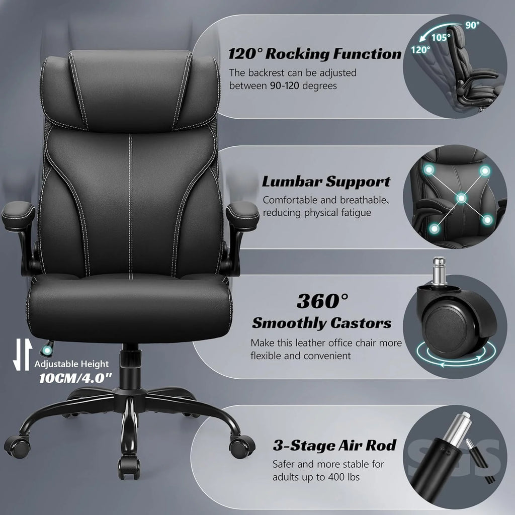Office Chair Large High-Foot Computer Desk Chair, Breathable Leather Chair Lumbar Support Rotating Computer Chair