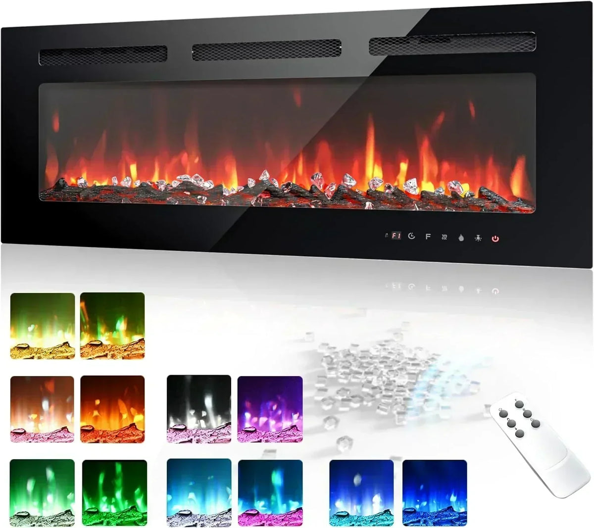 EUHOMY 50 Inch Electric Fireplace Wall Recessed Adjustable Flame Color Fireplace Heater