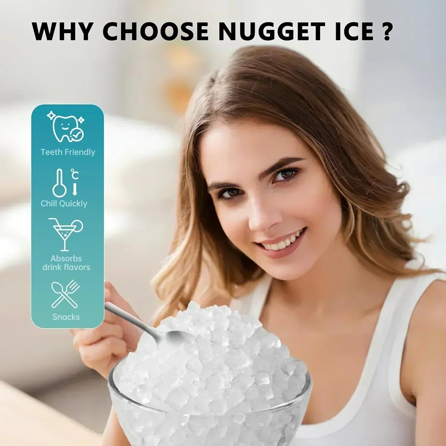 EUHOMY Nugget Ice Maker Countertop with Handle Ready 34lbs Per Day Removable Top Cover