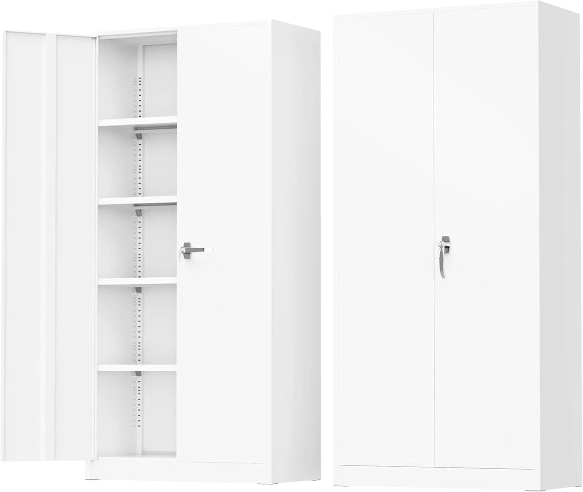 Greenvelly Metal Storage Cabinet, 72 Black Locking Metal Cabinet with 2 Doors and 4 Adjustable Shelves, Lockable Garage Storage Cabinets for Home Office, Garage, Kitchen, Living Room