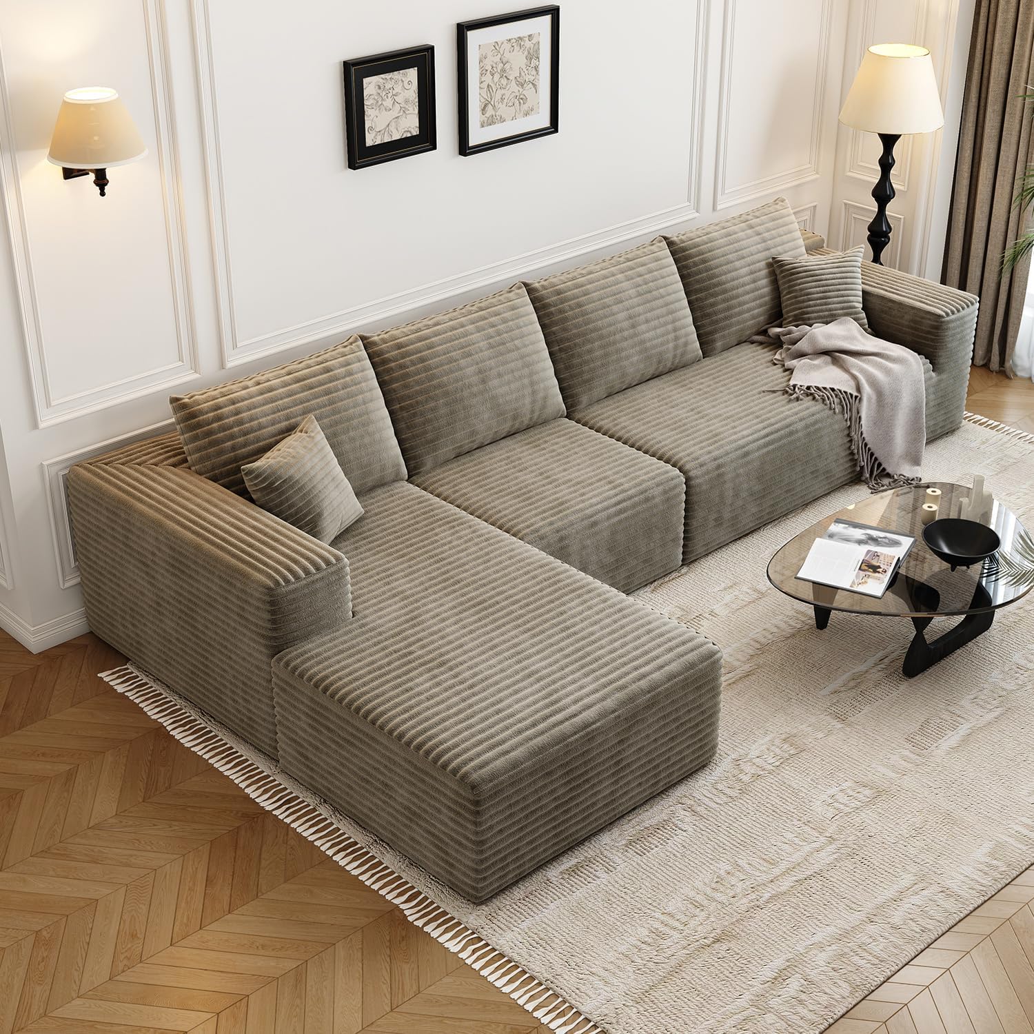 107.5 inch Cloud Modular Sectional Sofa with L-Shaped Chaise Lounge, Modern Minimalist Upholstered Sofa Deep Seating Corner Sofa