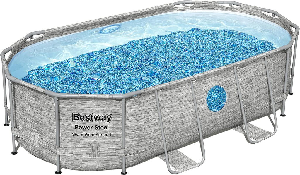 Power Steel 14' x 8'2 x 39.5 Oval Above Ground Pool Set Includes 530gal Filter Pump Ladder