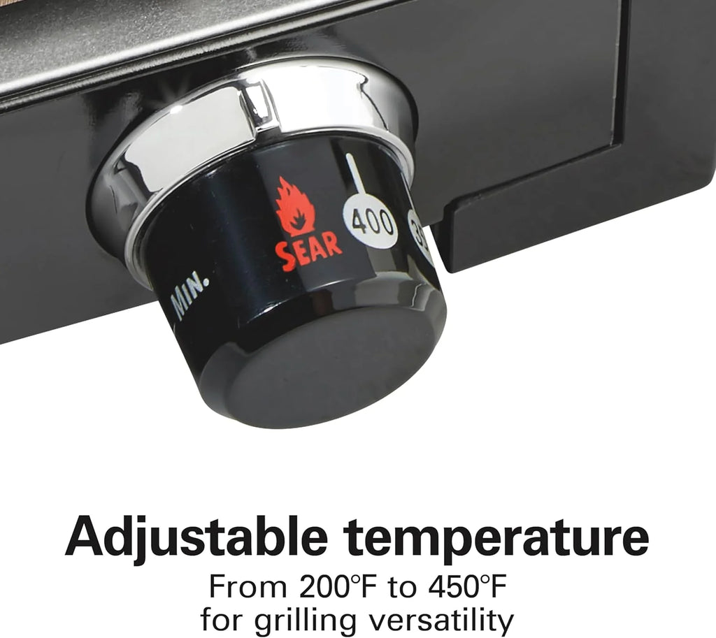 Electric Indoor Searing Grill with Viewing Window & Adjustable Temperature Control to 450F, 118 sq. in. Surface Serves 6, PFAS-Free Removable Nonstick Grate, Stainless Steel