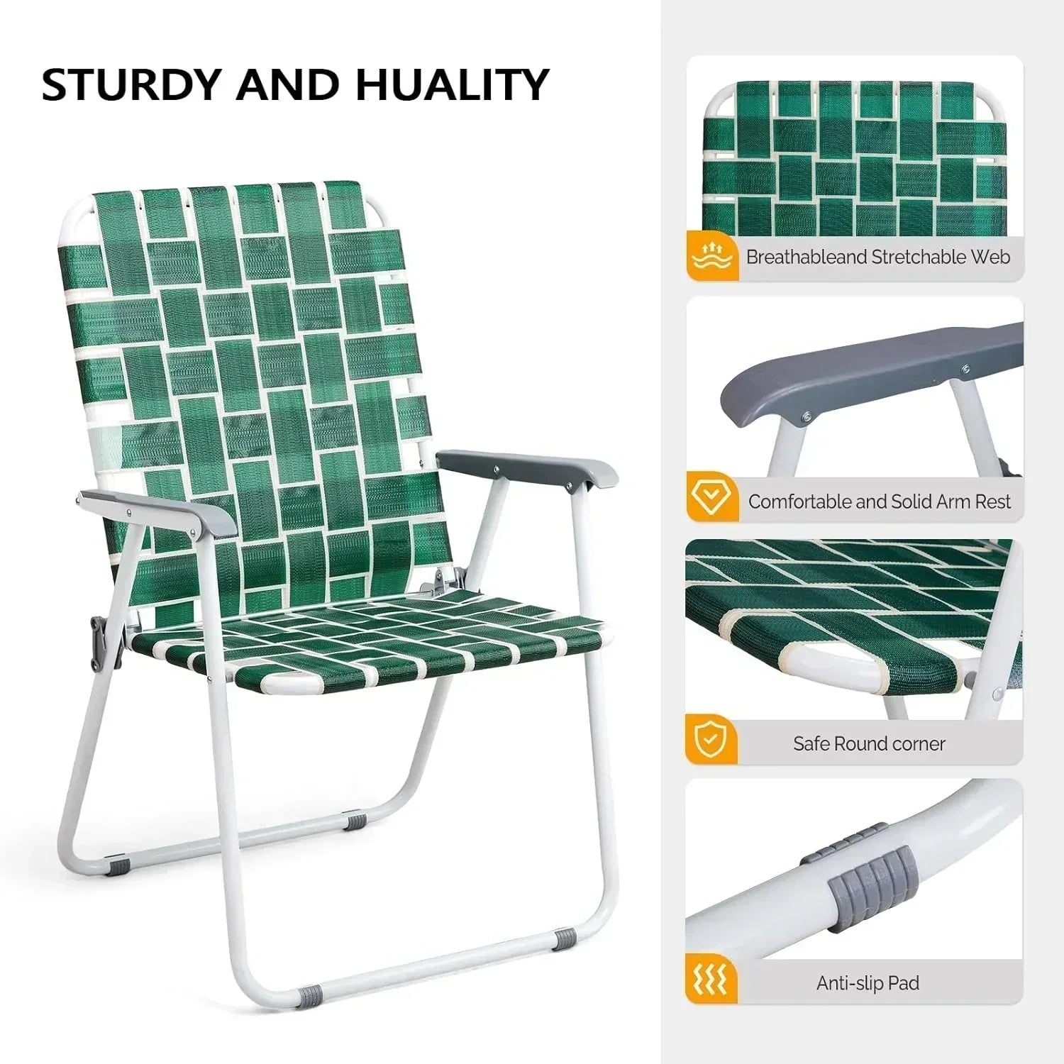 VINGLI Patio Lawn Webbed Folding Chairs Set of 2 Outdoor Beach Portable Lawn Chair