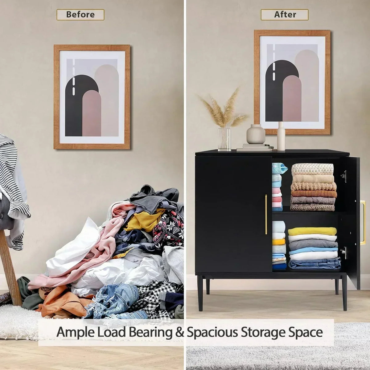 Free Standing Cabinet Black Wood for Living Room Bedroom Dining Room Hallway