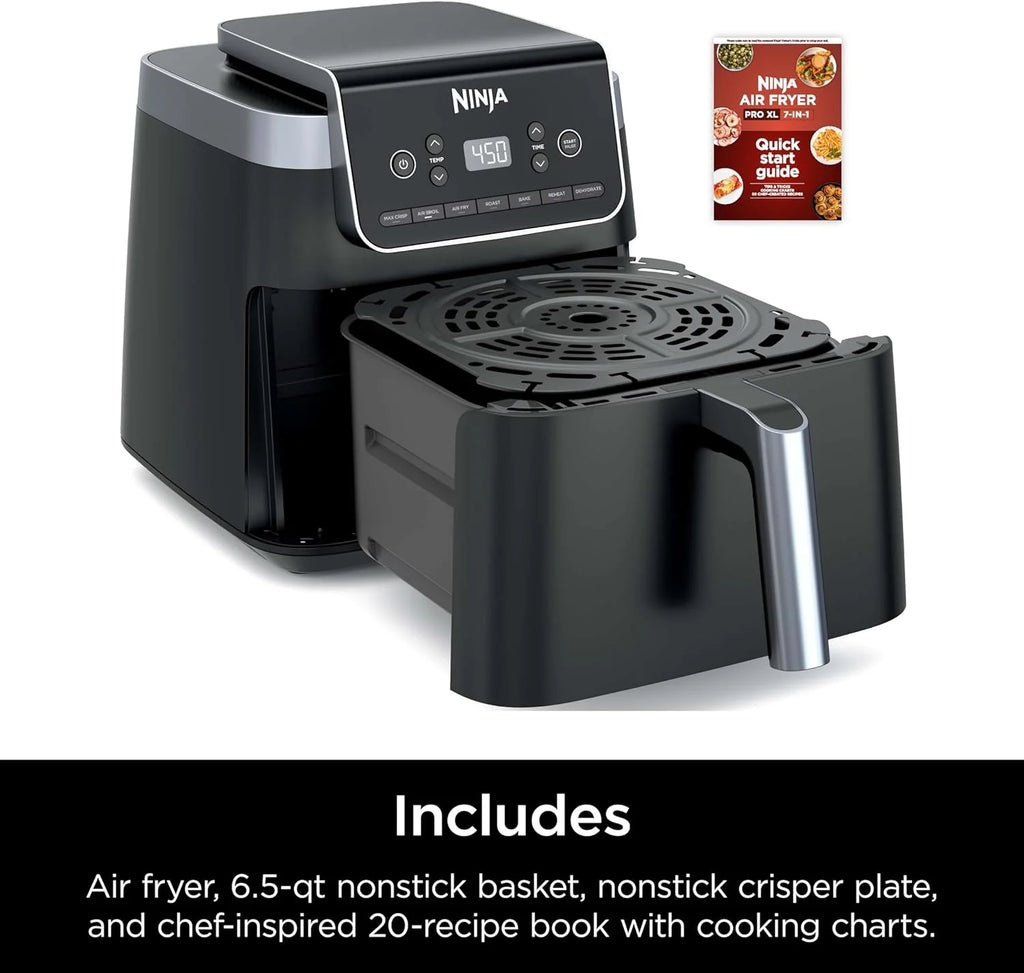 Ninja Air Fryer Pro 4-in-1 with 5 QT Capacity, Air Fry, Roast, Reheat, Dehydrate, Air Crisp Technology with 400F for hot, 120 Volts, Nonstick Basket & Crisper Plate, Grey, AF141