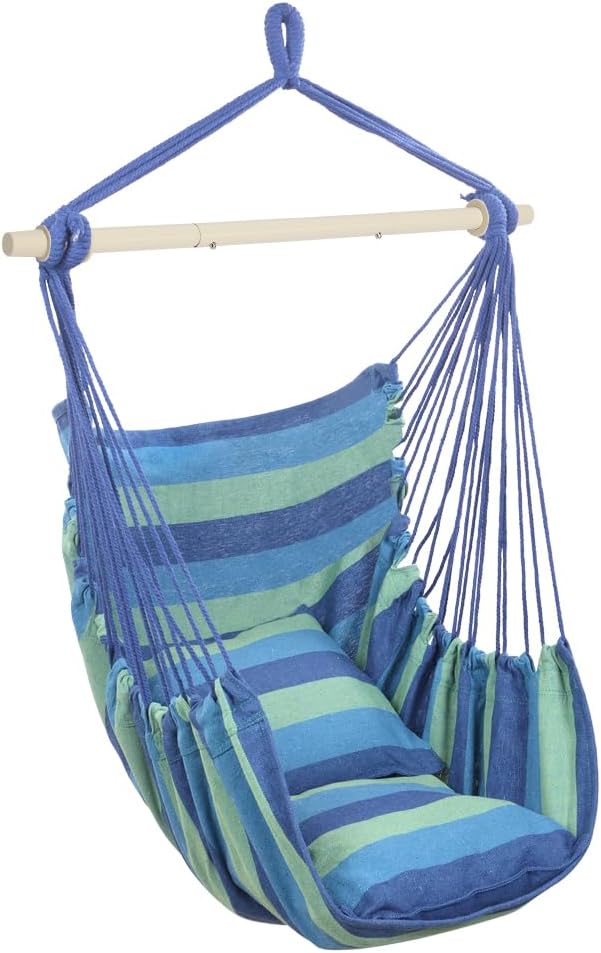 ONCLOUD Hammock Chair Hanging Rope Swing, Load Capacity Up to 550 LBS Macrame Hammock Swing Seat with Two Cushions, Hammock Seats with Portable Steel Spreader Bar for Indoor/Outdoor, Black