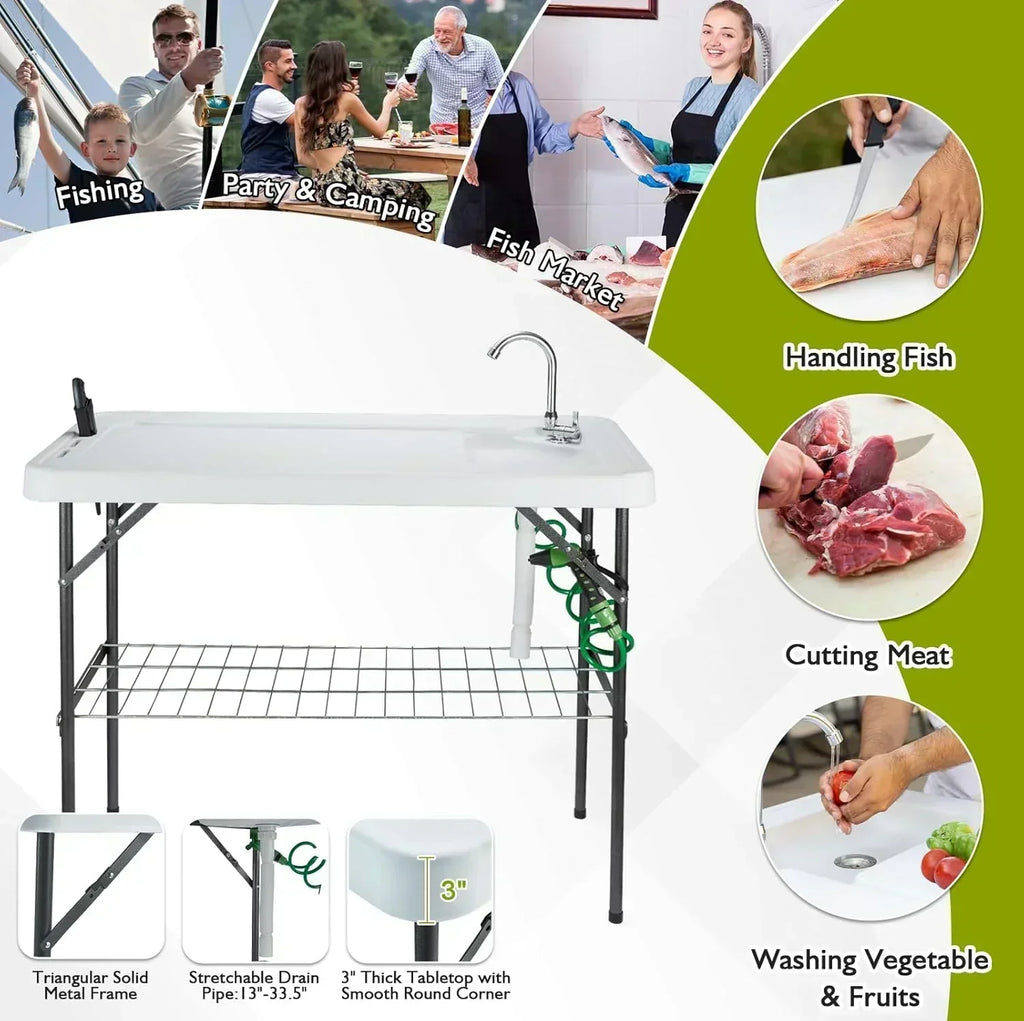 Folding Fish Cleaning Table Portable Camping Sink Table Outdoor Fish Fillet Cleaning Station