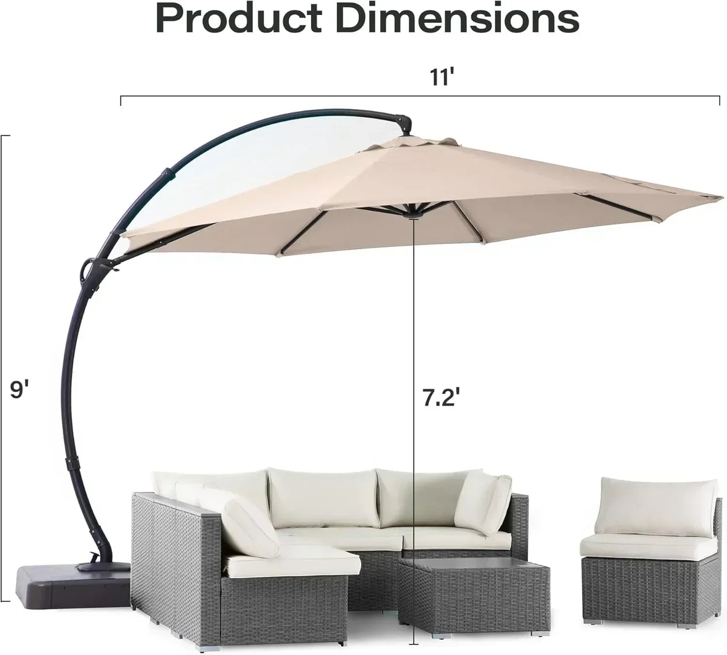 LAUSAINT HOME Outdoor Patio Umbrella with Base included 11 FT Deluxe Curvy Cantilever Umbrella