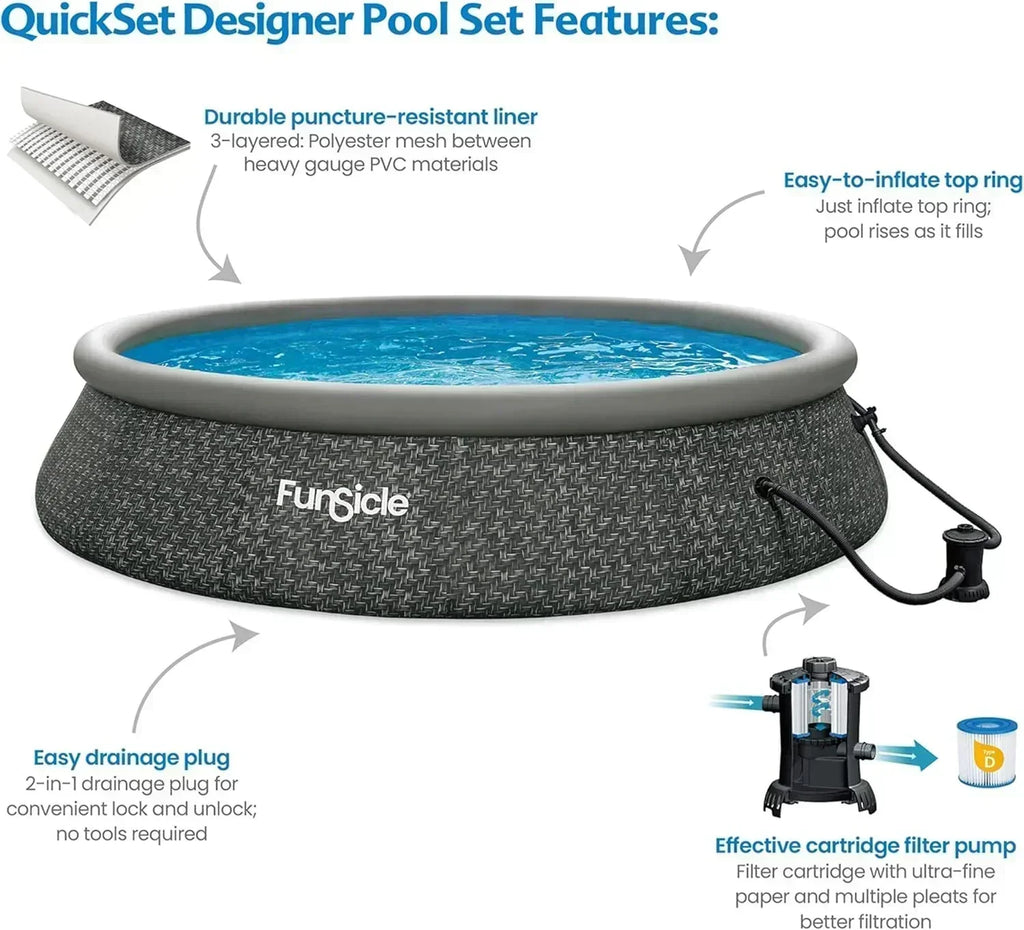 Funsicle 12 Foot by 36 Inch Quickset Round Inflatable Ring Top Outdoor Swimming Pool Set