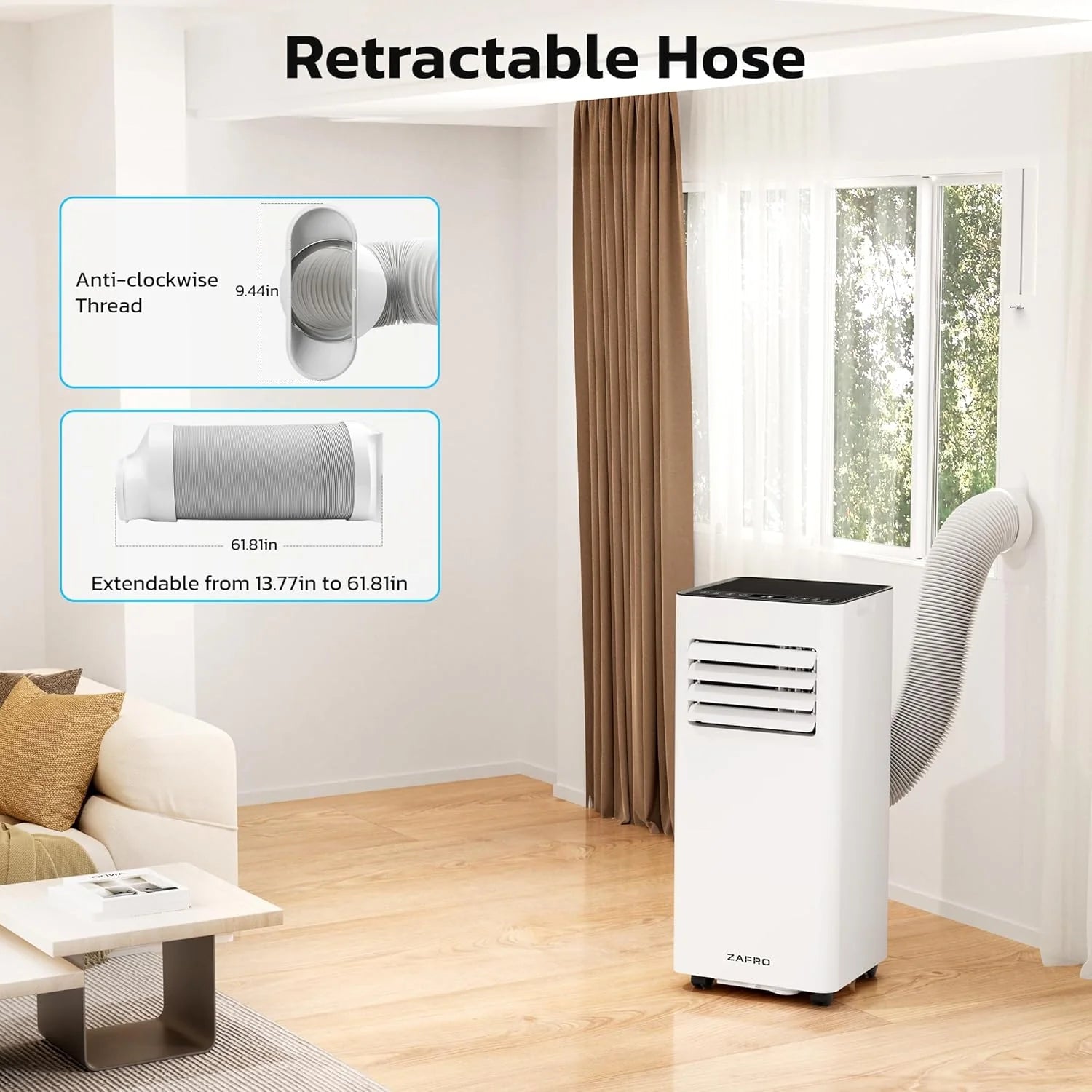ZAFRO 8,000 BTU Portable Air Conditioners, 4 Modes Portable AC Unit with Fast Cooling/Energy Efficient/Remote/24Hrs Timer for Bedroom/Dorms/Indoor Rooms, White