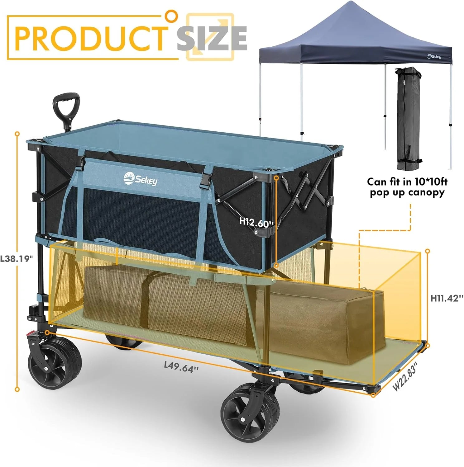 400L Large Capacity Folding Double Decker Wagon with Brakes, 50 Extra Long Extender Cart, 500lbs Heavy Duty Collapsible Wagons