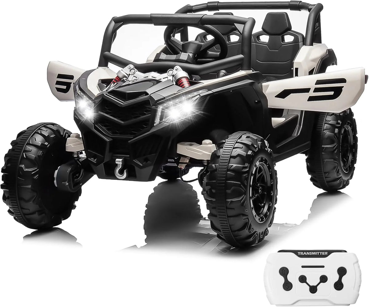 JOYRACER Kids Remote Control Car with 4 x 150W Motors, Shock Absorbers, Bluetooth, MP3 Player, and Headlights