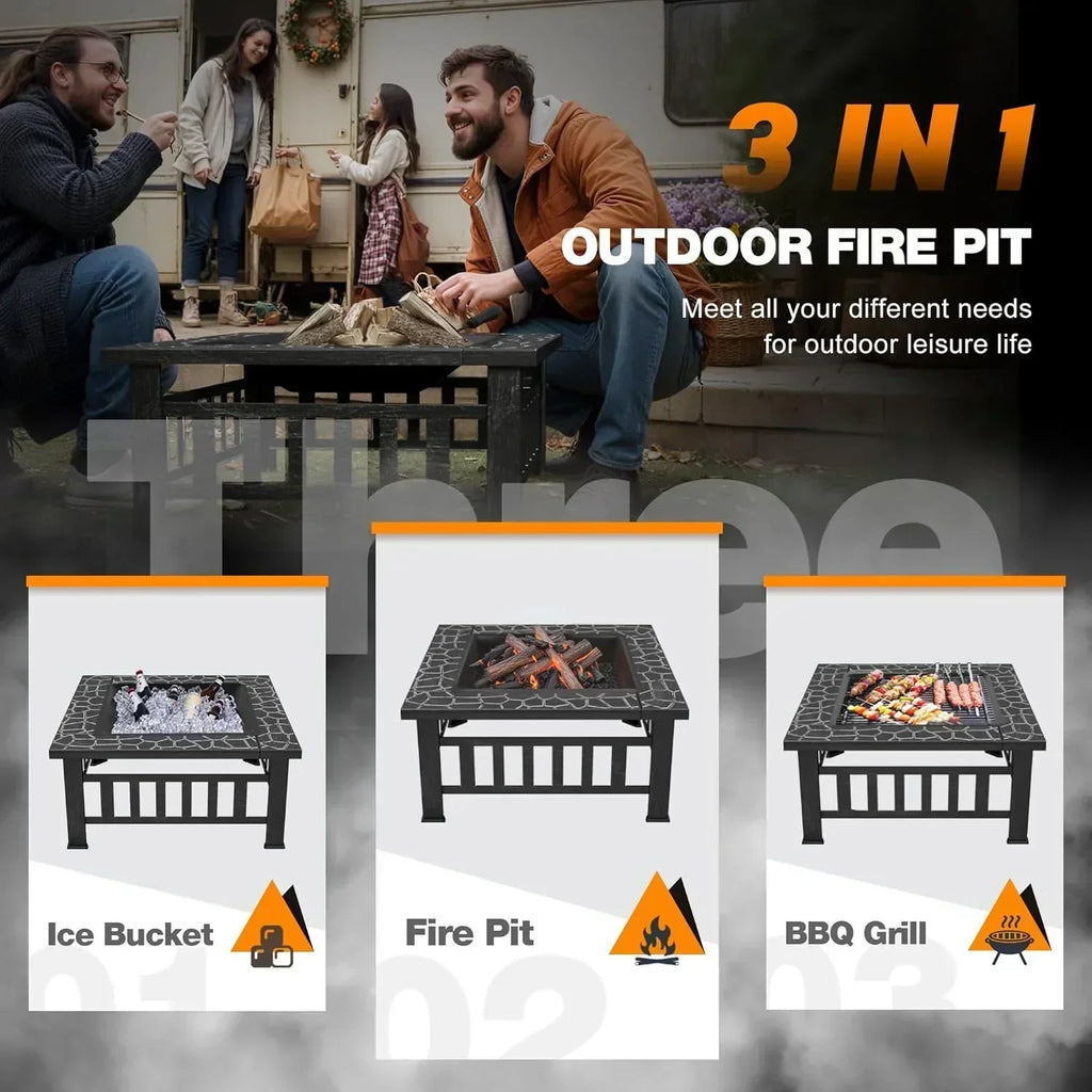 Devoko Outdoor Fire Pit 32 Inch Firepit Table Metal Outdoor Fireplaces with Waterproof Cover