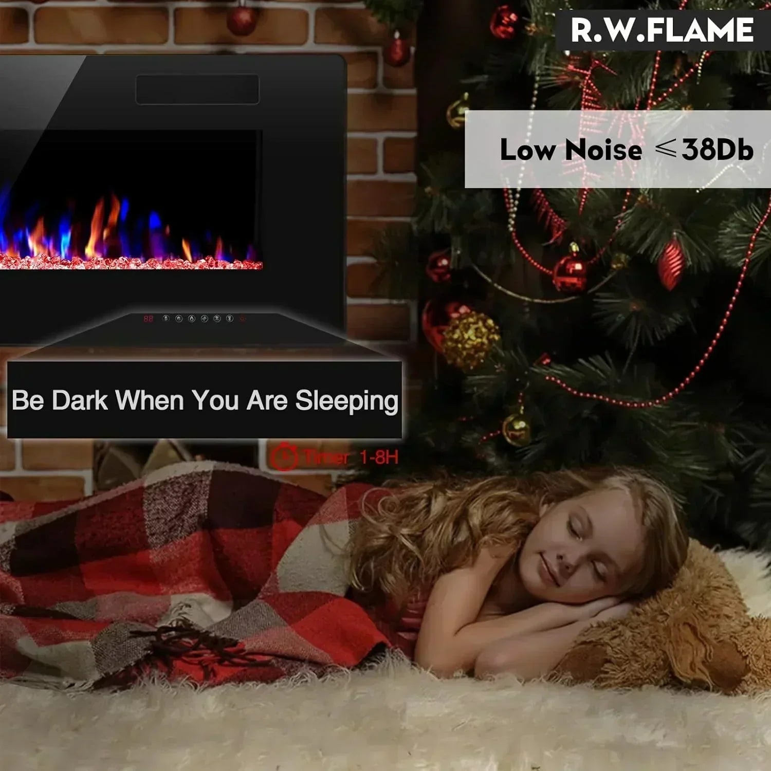 R.W.FLAME 60 Recessed and Wall Mounted Electric Fireplace Low Noise Fit for 2 x 6 Stud