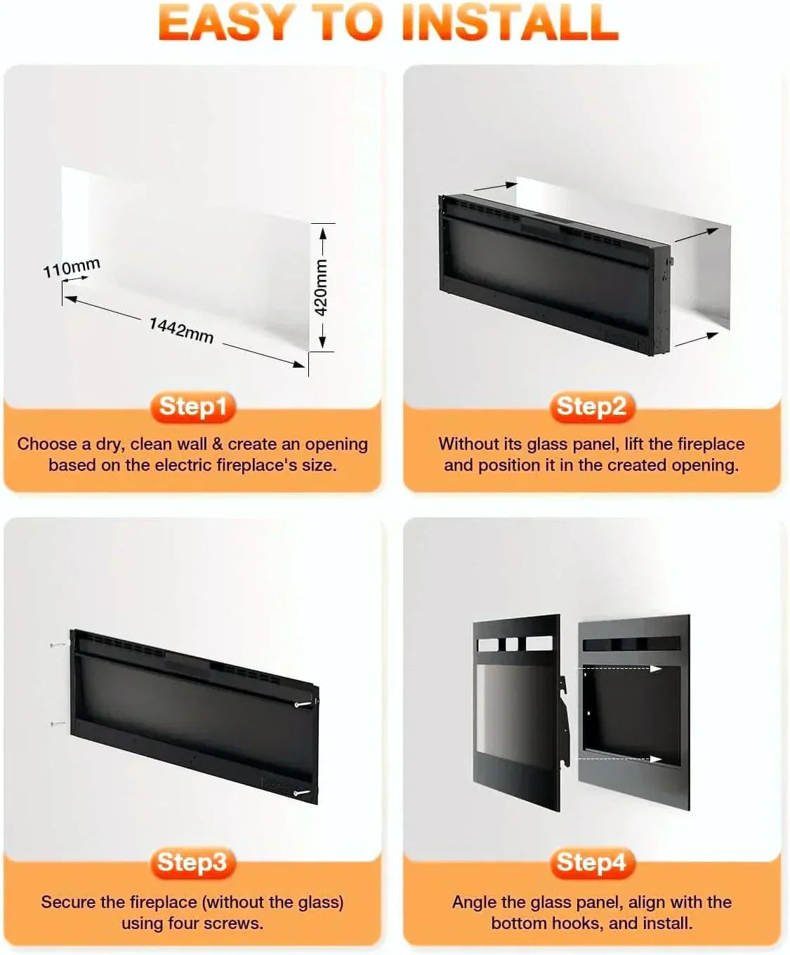 Electric Fireplace 60Inch Wall Mounted Electric Fireplace Heater with Timer Inserts TV Stand