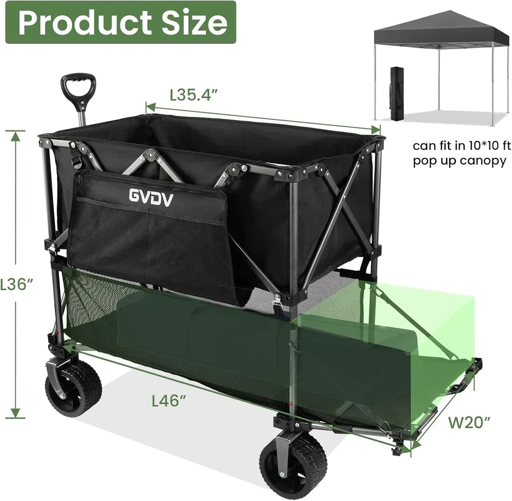 Double-decker cart 500 lb capacity 400 liter foldable cart all-terrain wheels foldable cart
