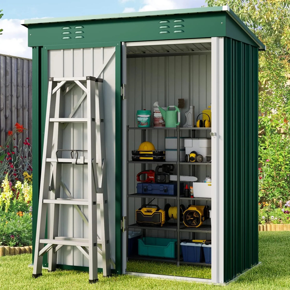 Gizoon Outdoor Storage Shed 6 x 4 Feet, Galvanized Metal Garden Shed