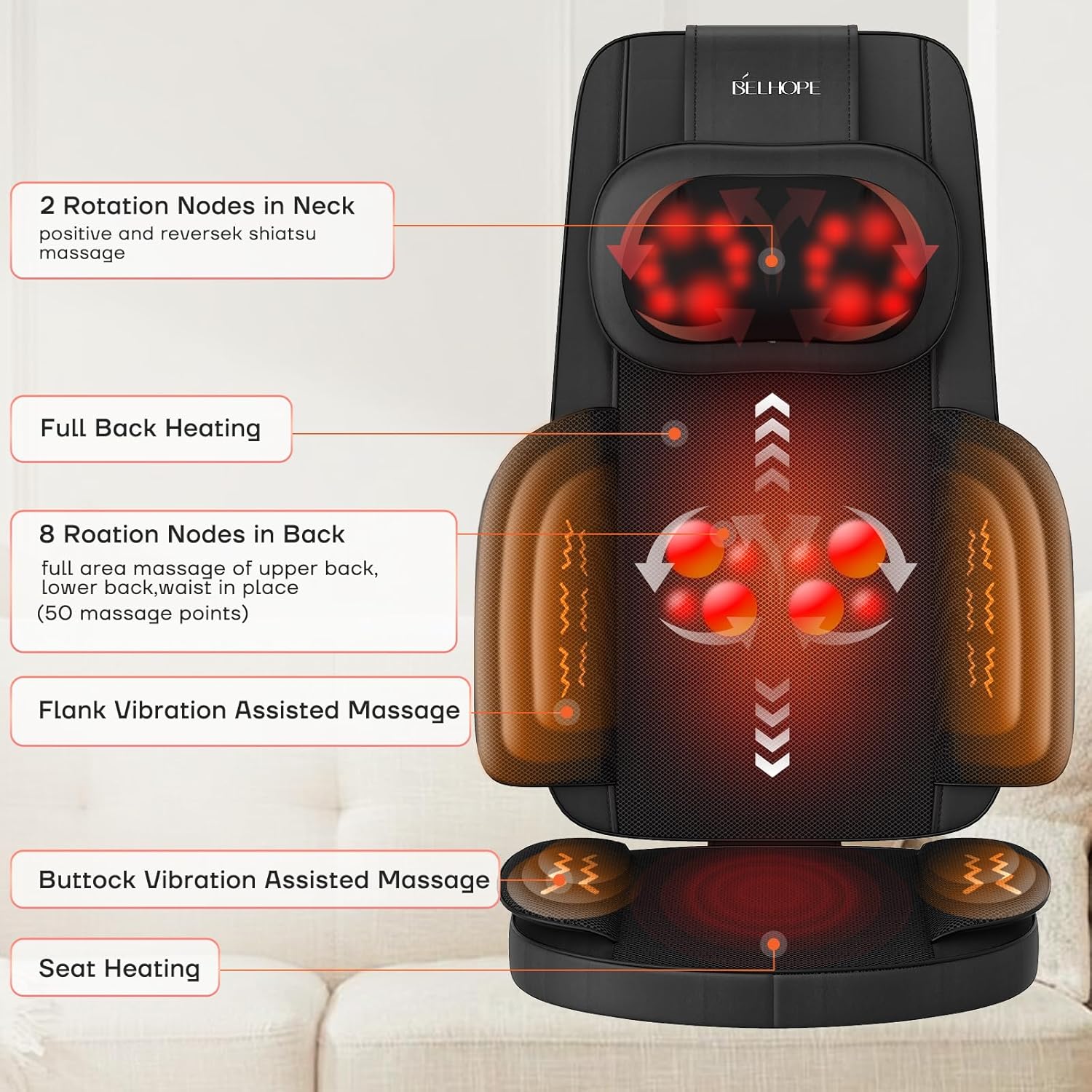 4D Kneading Back Massager Comfortable Chair Back Massager, Home Office Shiatsu Neck Massager Christmas Gift for Men and Women Parents