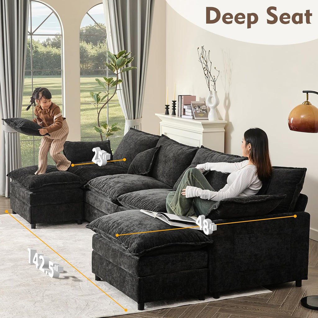 108 Inch U Shape Sofa Sectional Sofa Comfortable Cloud Sofa Living Room Deep Seat Sofa