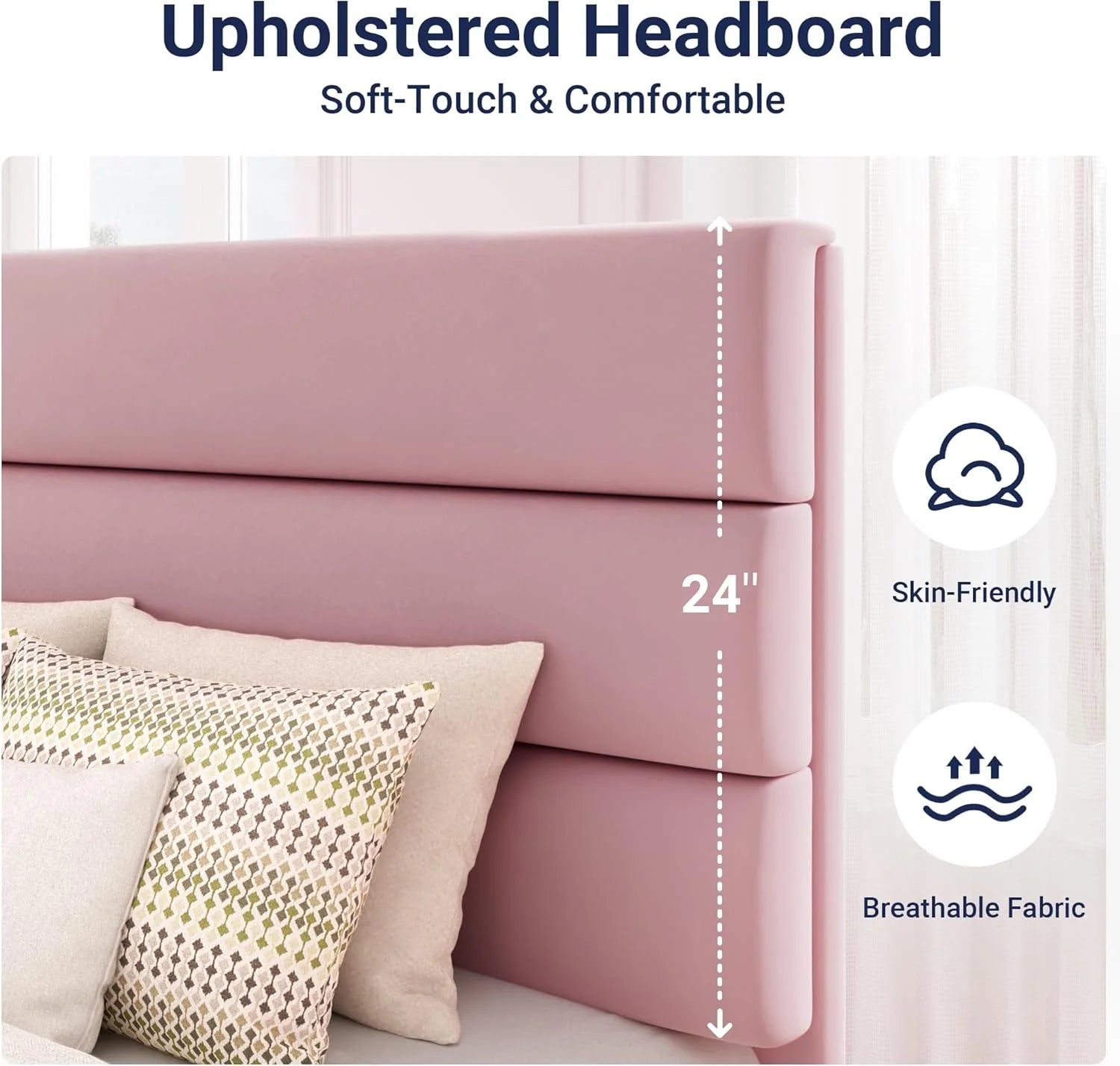 Allewie Queen Size Platform Bed Frame Fabric Upholstered Headboard Wooden Slats Support