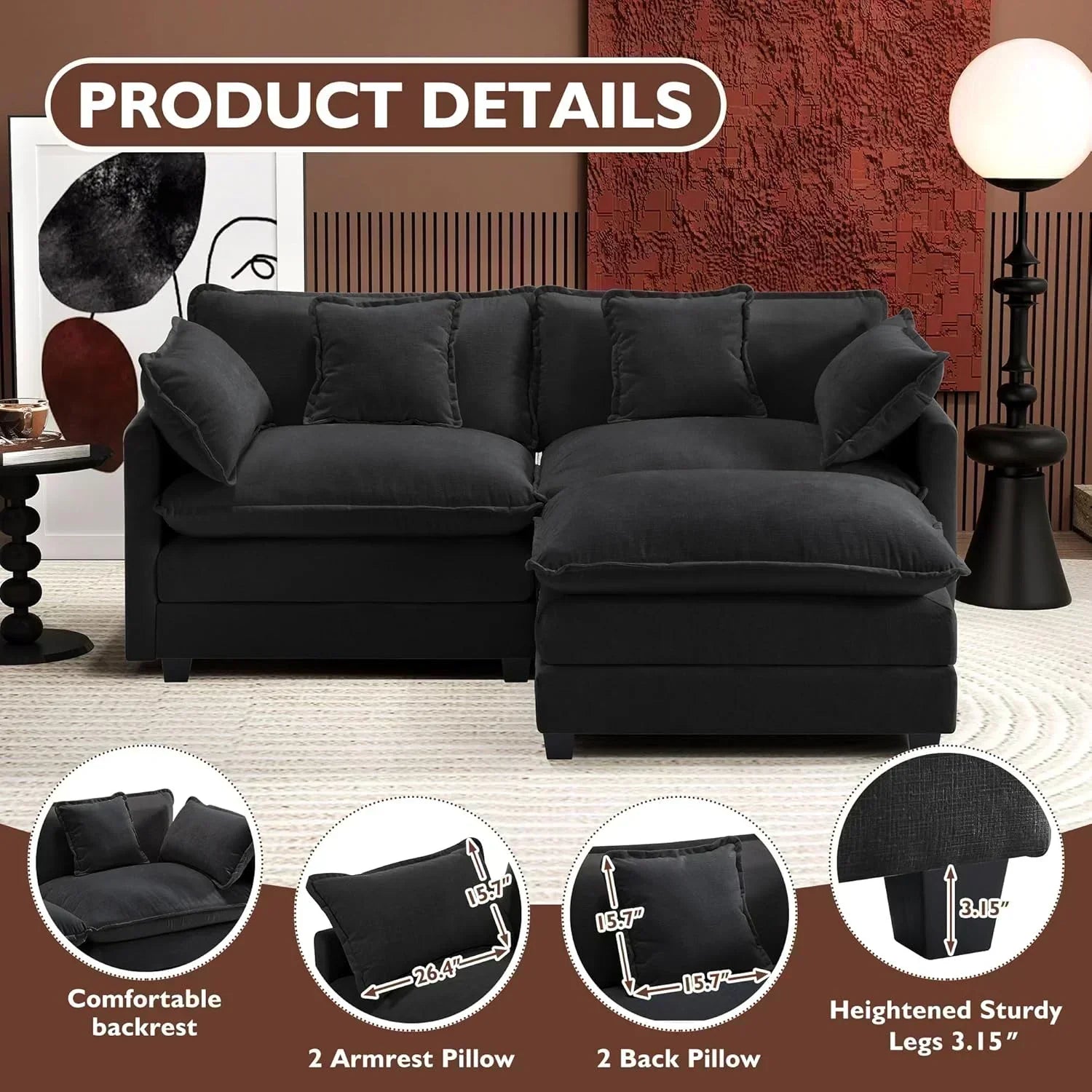 ihanherry 146-inch U-shaped modern sofa modular area cloud sofa