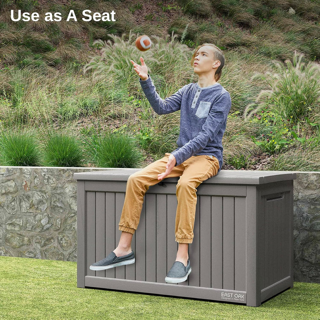 EAST OAK Outdoor Storage Box 60 Gallon Deck Box Indoor and Outdoor Use Waterproof Resin Storage