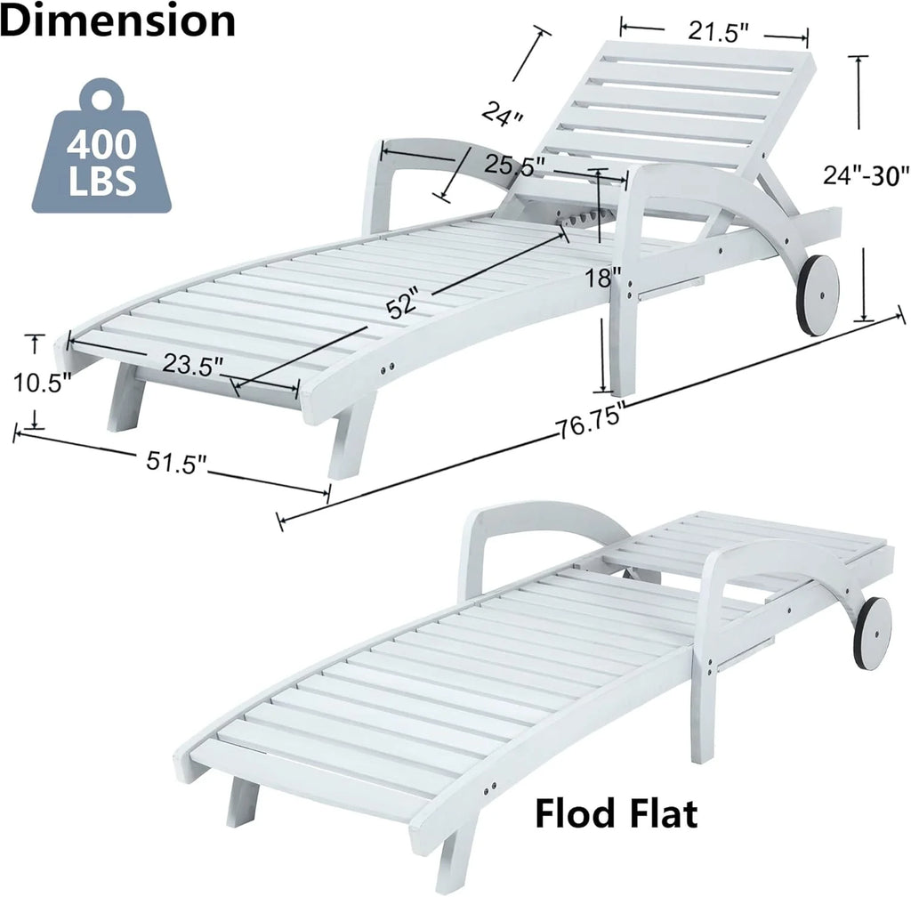 Pool Chaise Lounge Chairs Set of 4 5-Position Adjustable Outdoor Patio Lounge Chairs Wood Reclining Chaise Lounger Chair with Pullout Side Table