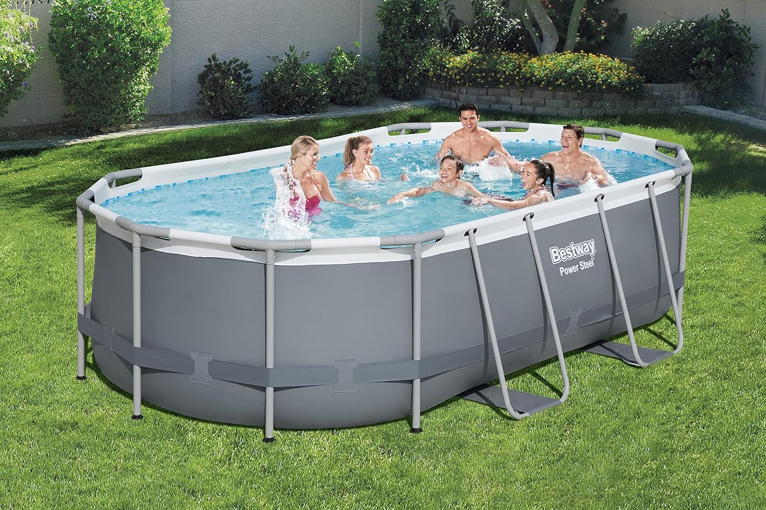 Power Steel 14' x 8'2 x 39.5 Oval Above Ground Pool Set Includes 530gal Filter Pump Ladder