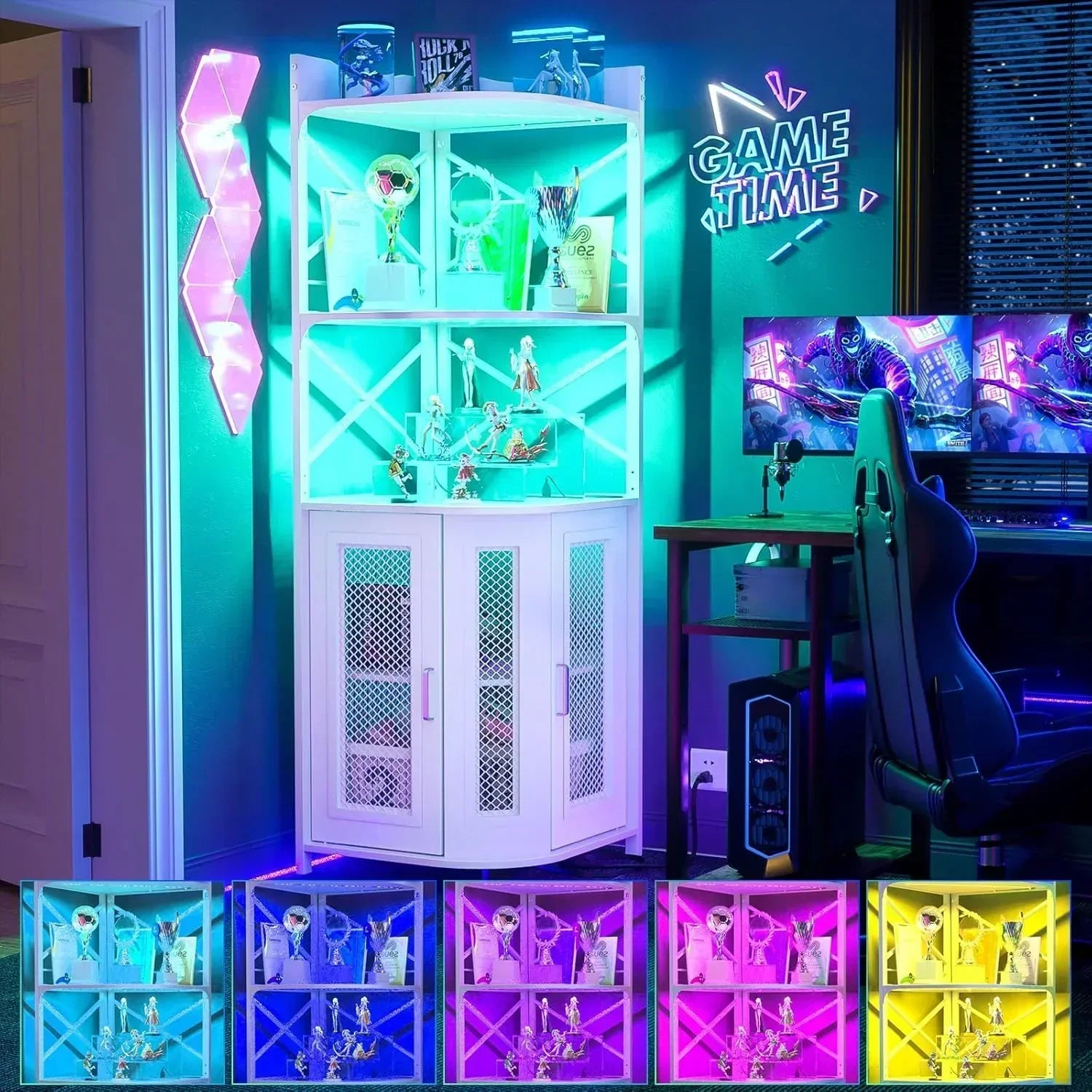 Corner bar cabinet with power socket industrial style wine cabinet light strip and glass rack