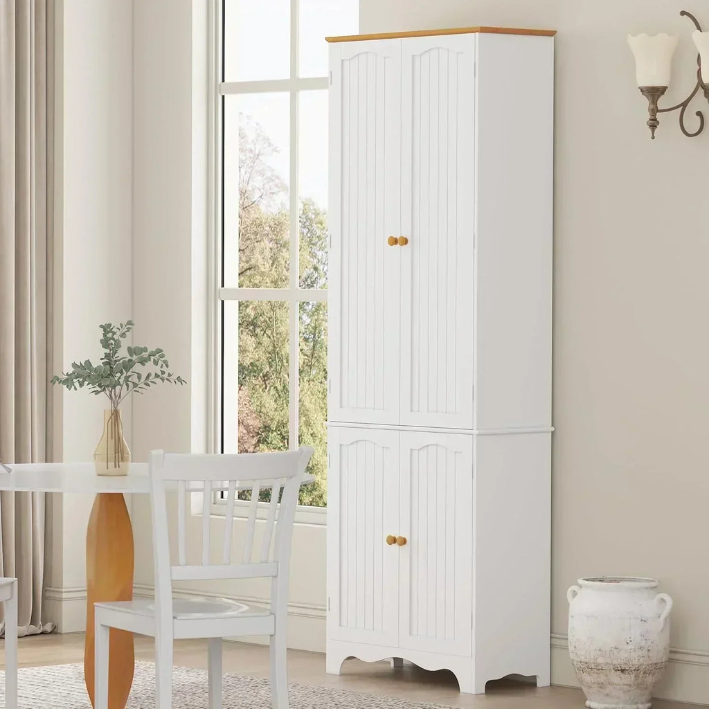 Tall Pantry Cabinet Freestanding Storage Cabinet Wooden Kitchen Pantry with 4 Doors