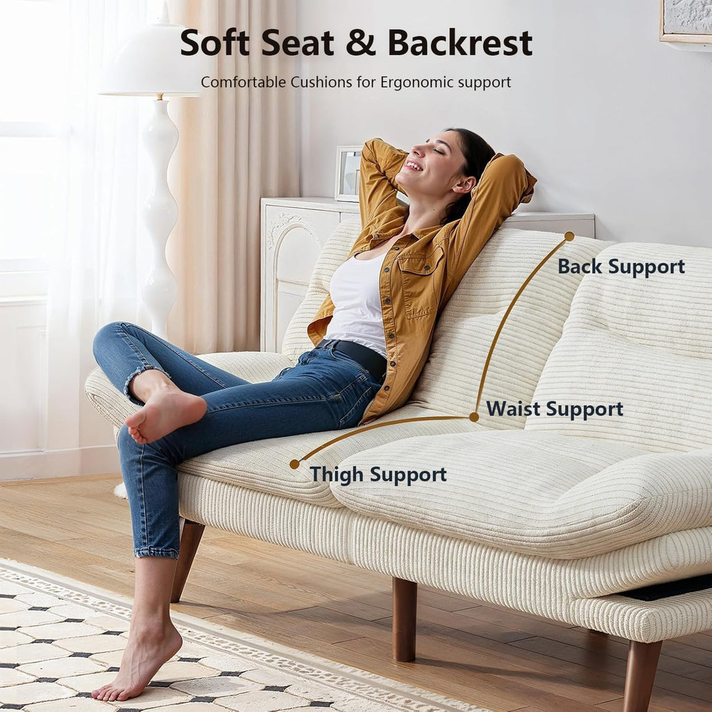 Pipishell Convertible Futon Sofa Bed,66 Corduroy Futon Couch with Adjustable Backrest and Armrests, Recliner Sleeper Sofa for Small Spaces, Play Room or Office, Grey