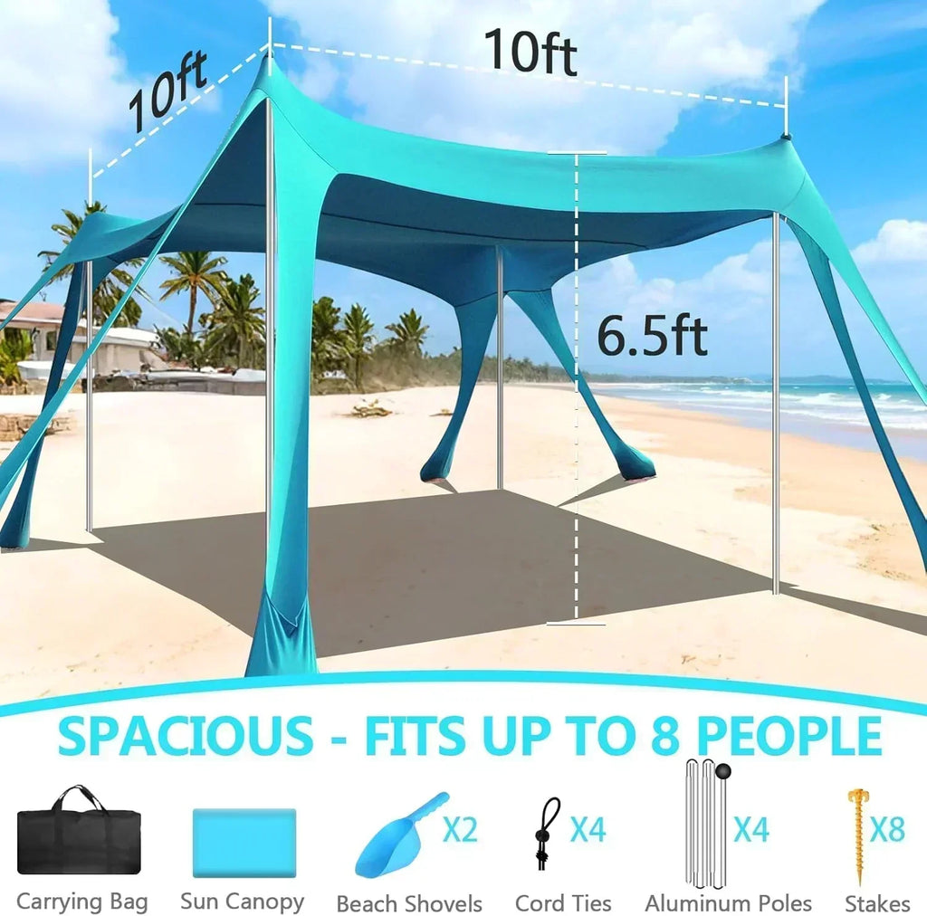 Beach Tent Sun Shelter 10 x 10 FT Beach Canopy Tent Sun Shade Heavy Duty UPF50+ Beach Tent